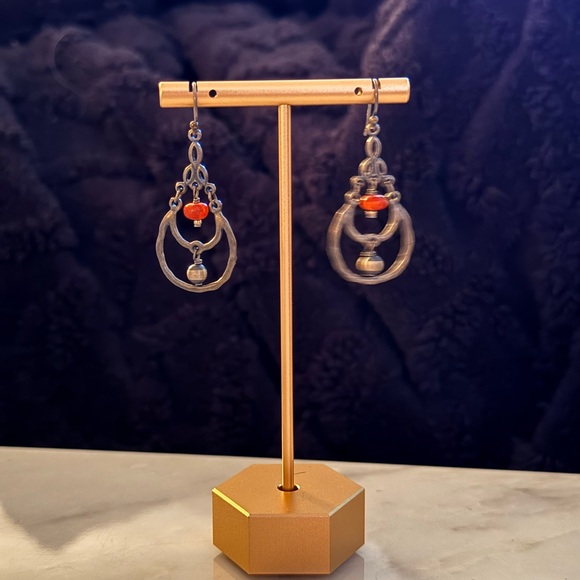 Silpada vintage Silver and Orange Dangle Earrings - Picture 2 of 2